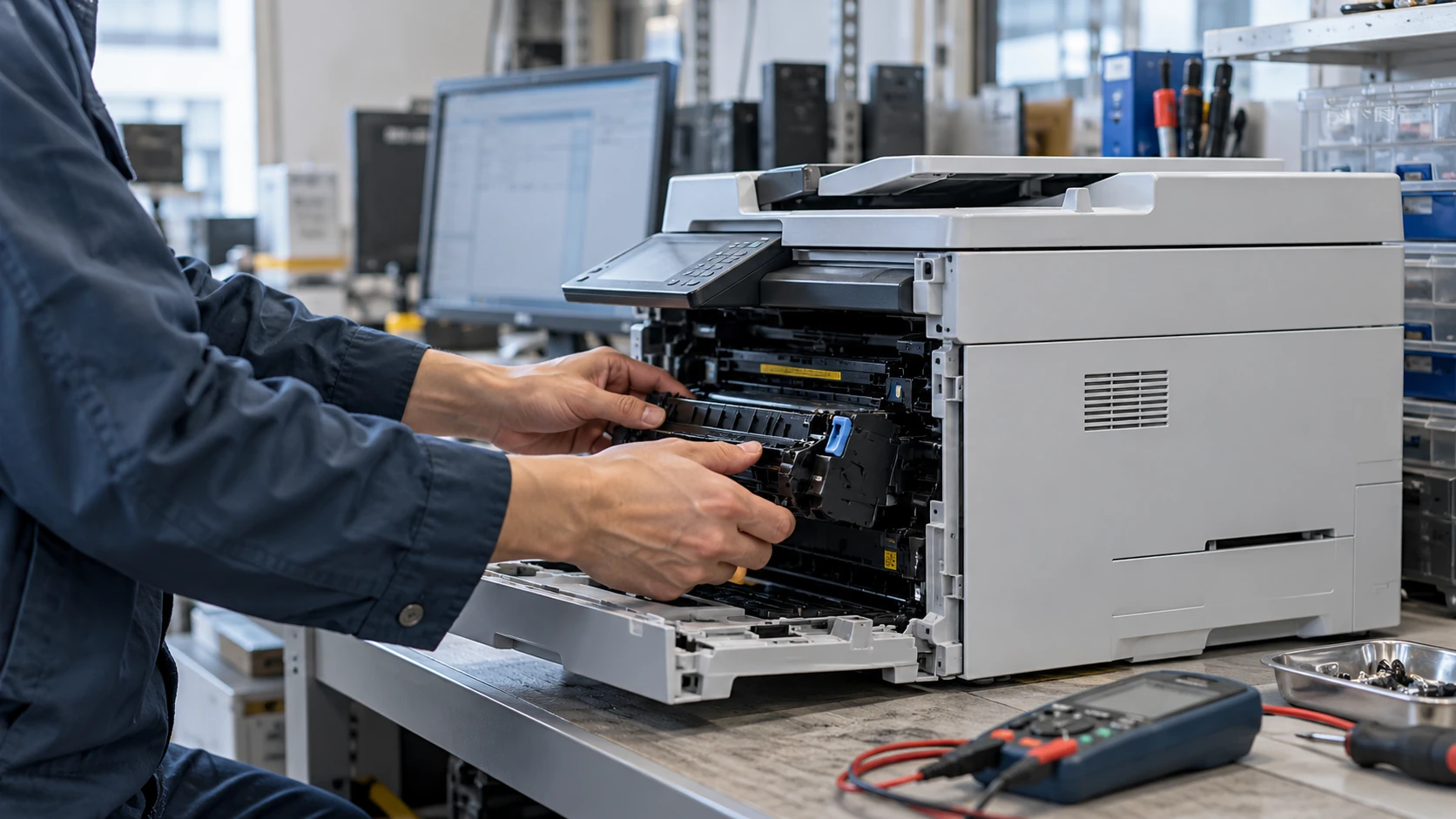 OA機器を検品するリユース事業のイメージ
